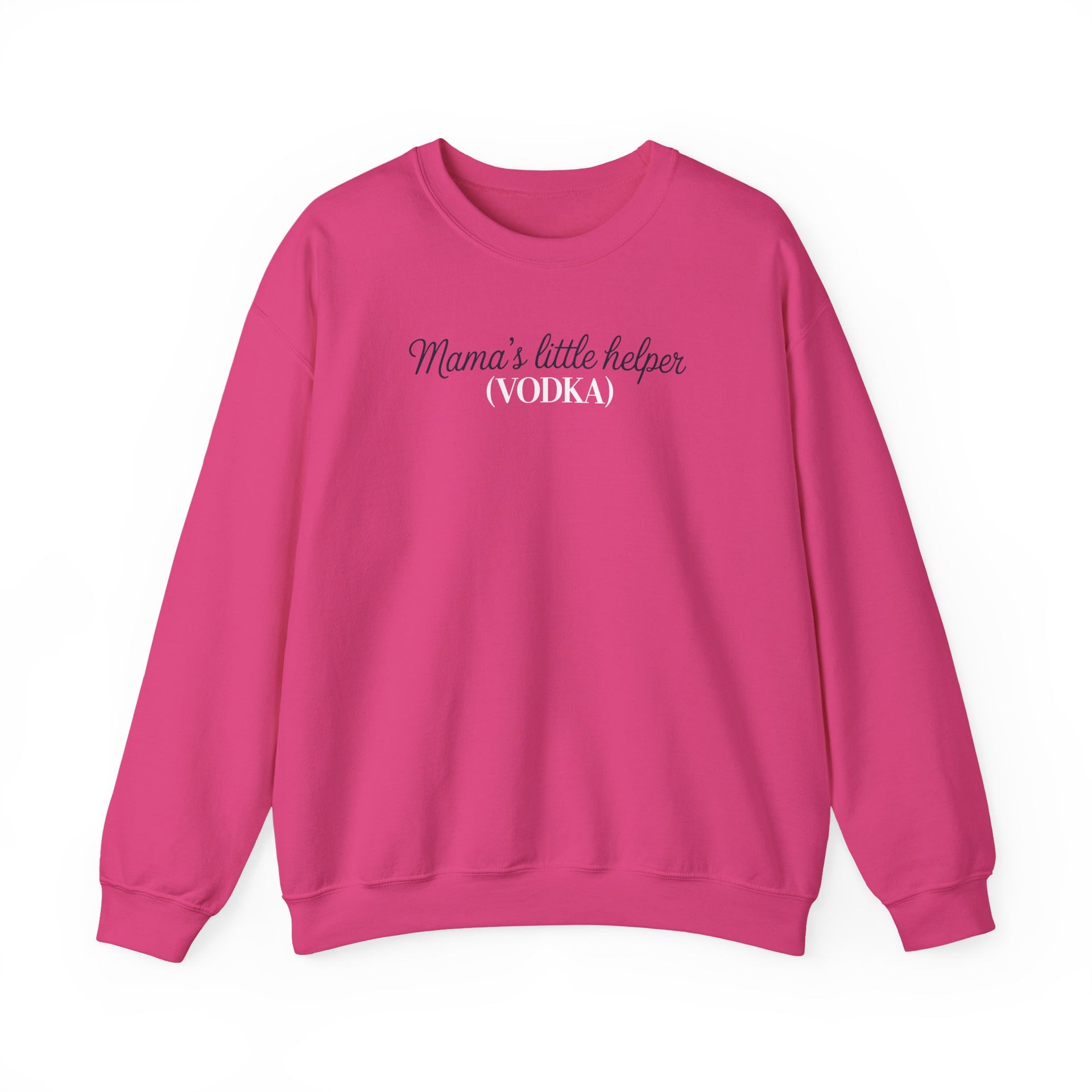 a pink sweatshirt with 'Mama's little helper (VODKA)' text funny mother's day, mom life, girls trip design