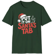 Funny Christmas Drinking Long Sleeve Shirt with text "put it on santas tab" - Forest Green
