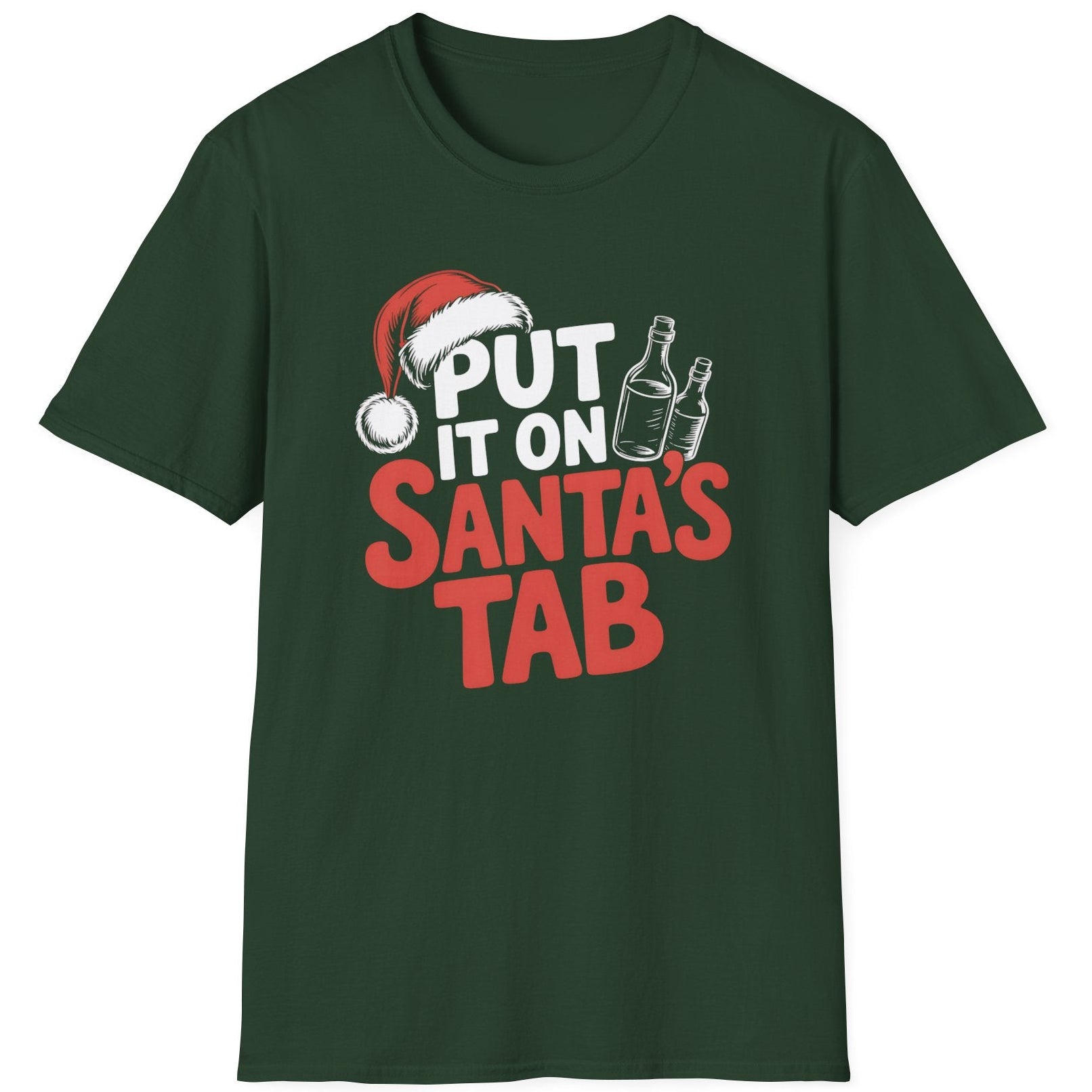 Funny Christmas Drinking Long Sleeve Shirt with text "put it on santas tab" - Forest Green