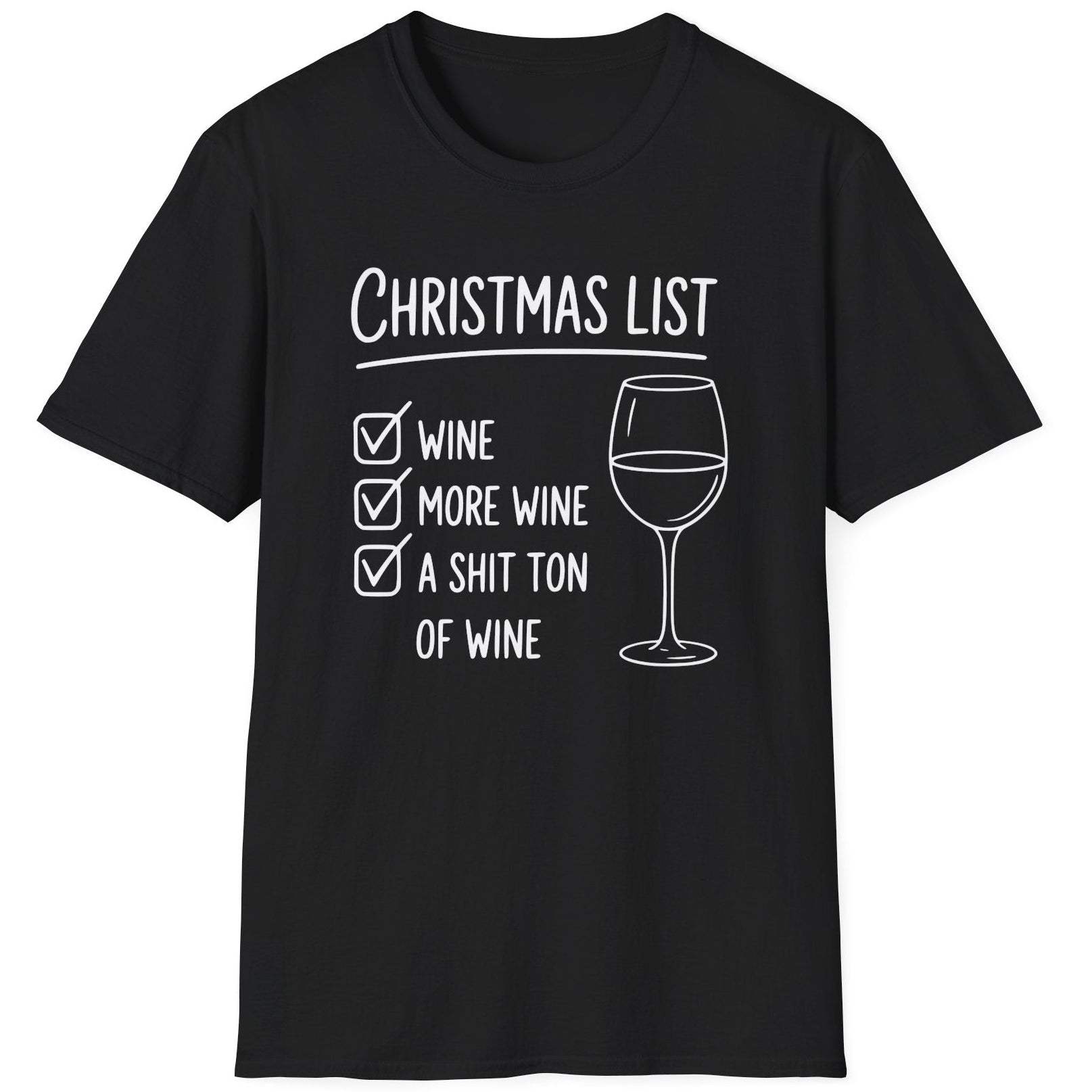 Black t-shirt wine christmas list funny christmas sweater