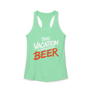 a mint racerback tank top with 'This Vacation is Sponsored by Beer' text funny spring break, beach trip, bachelorette party, girls trip, or lake season design