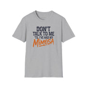 a gray premium soft-style t-shirt with text 'DON'T TALK TO ME TIL I'VE HAD MY MIMOSA' funny mom life, mother's day design