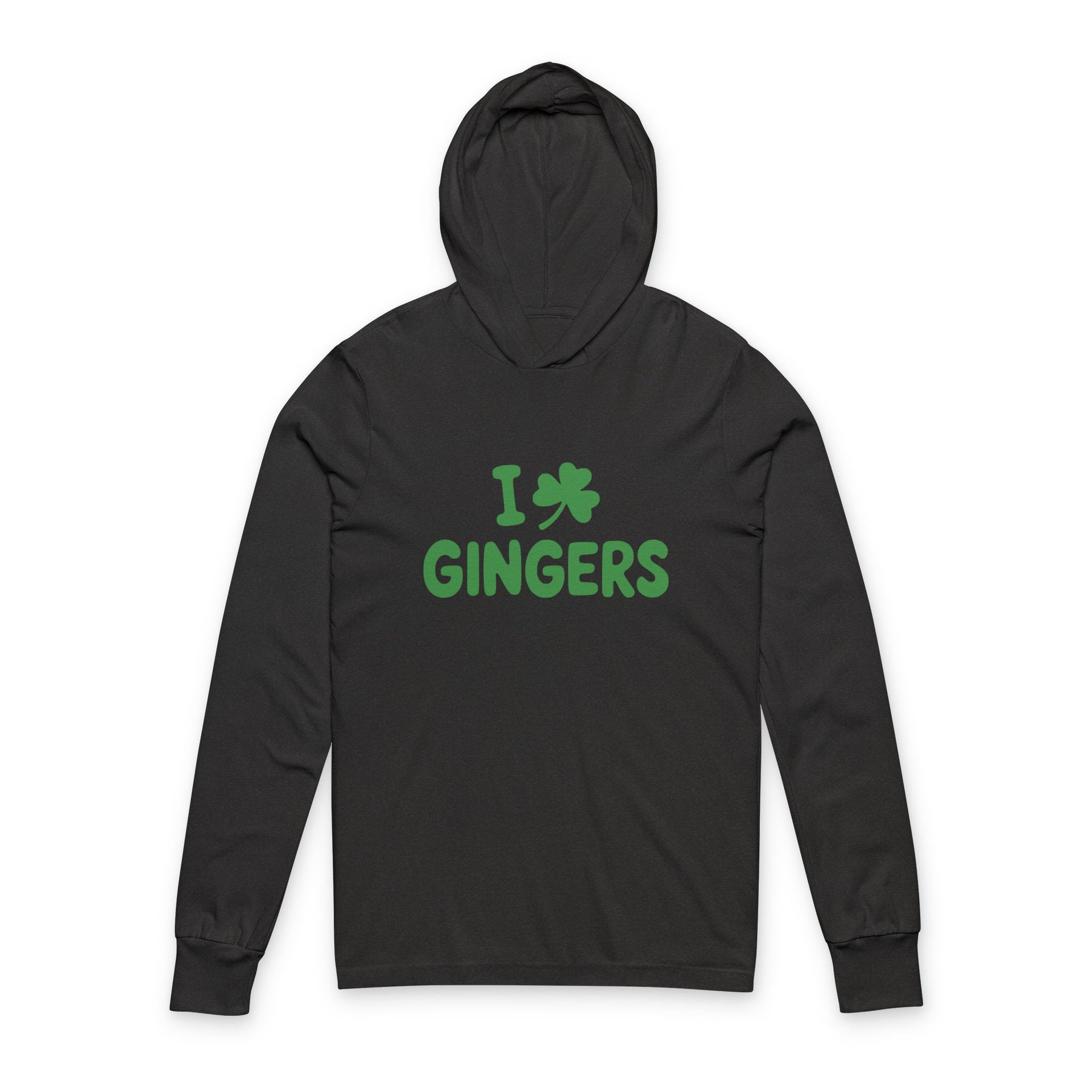 Black hoodie with 'I shamrock gingers' text on a white background