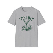 gray t-shirt with 'Tini Bit Irish' graphic design funny st patricks day design