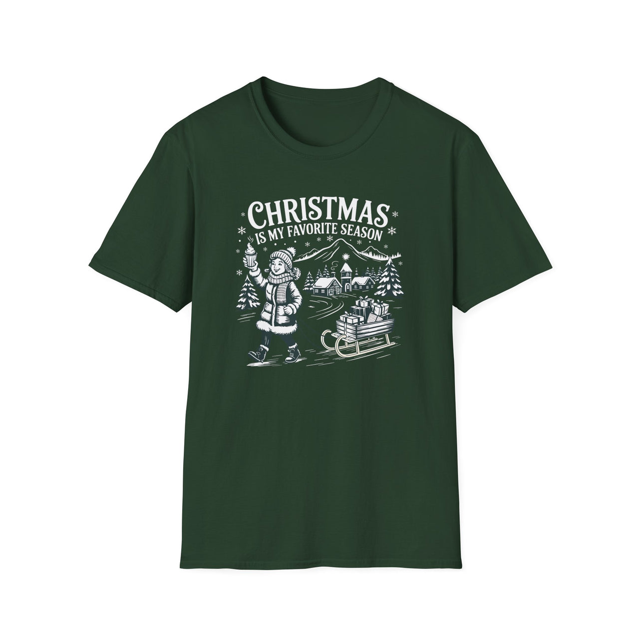 Vintage Christmas T-Shirt – Christmas Is My Favorite Season – Snow-Covered Village Holiday Tee – Men’s & Women’s Christmas Shirt