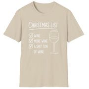 Beige  t-shirt wine christmas list funny christmas sweater