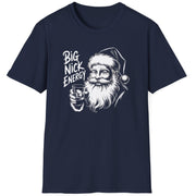 Funny Christmas Drinking  Short Sleeve Shirt with Santa drinking from a whiskey glass and the text "Big Nick Energy" - Navy Blue