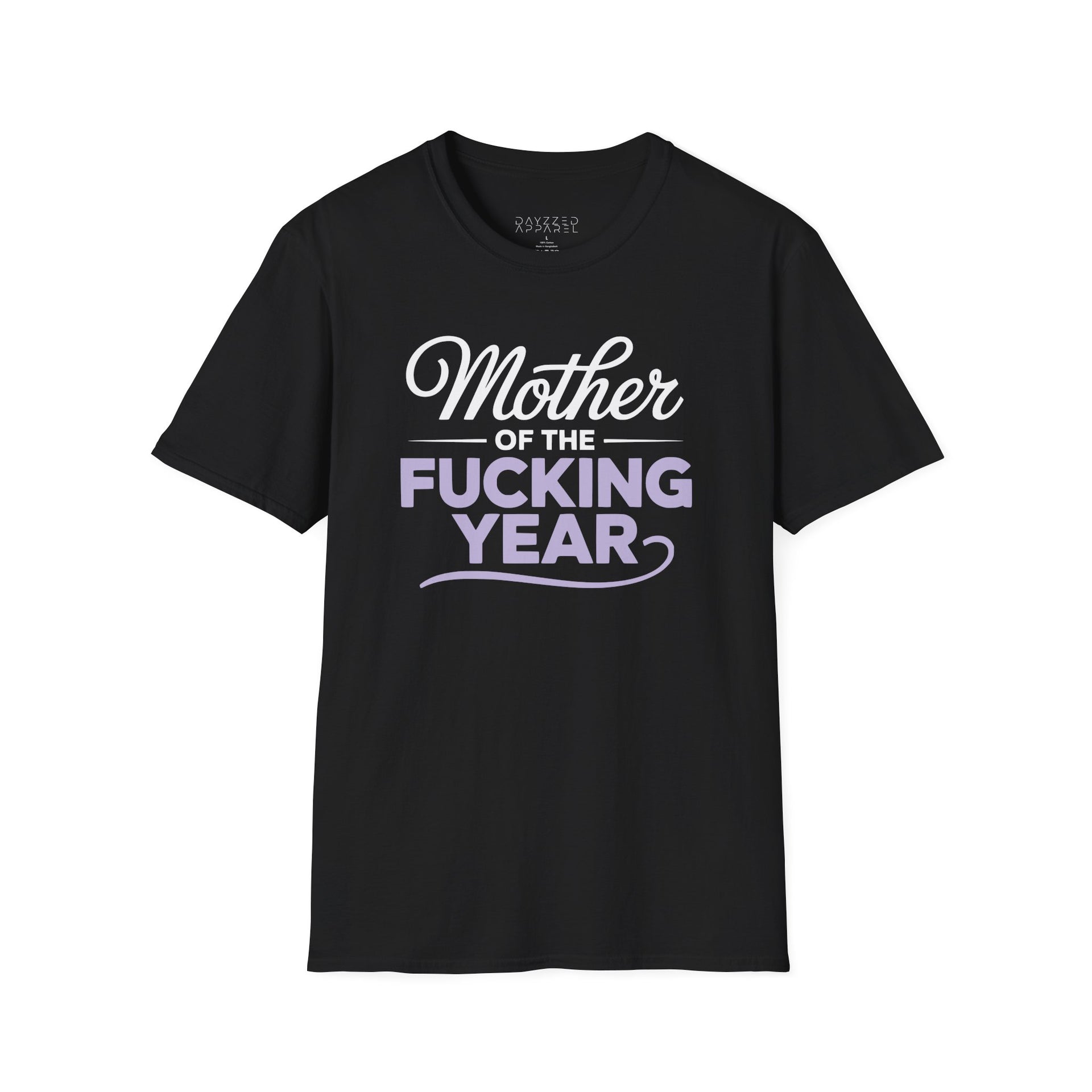 a black premium soft-style t-shirt with the phrase mother of the f-ing year funny mother's day, mom life design