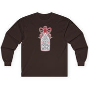 Brown long-sleeve shirt with a graphic design on a white background