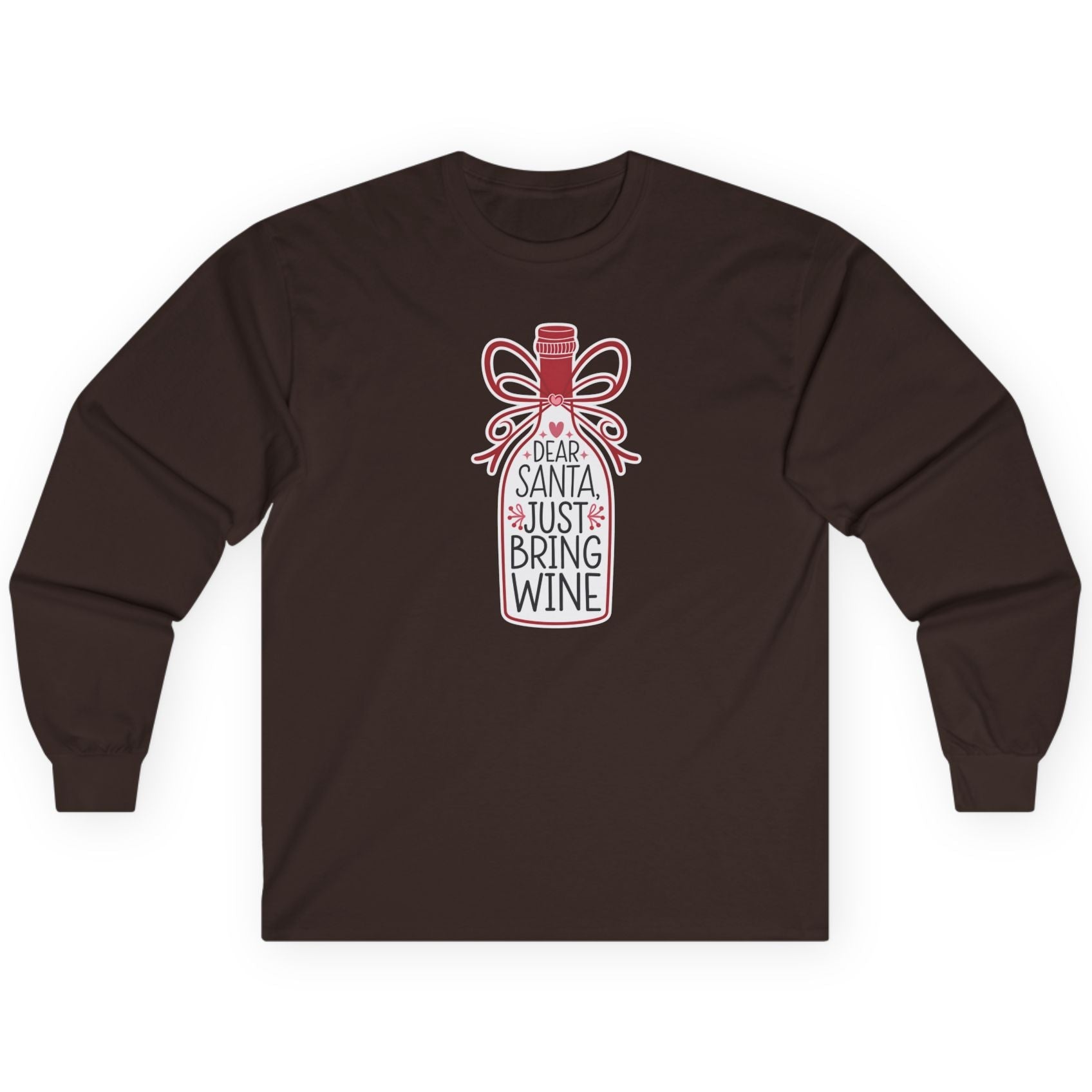 Brown long-sleeve shirt with a graphic design on a white background