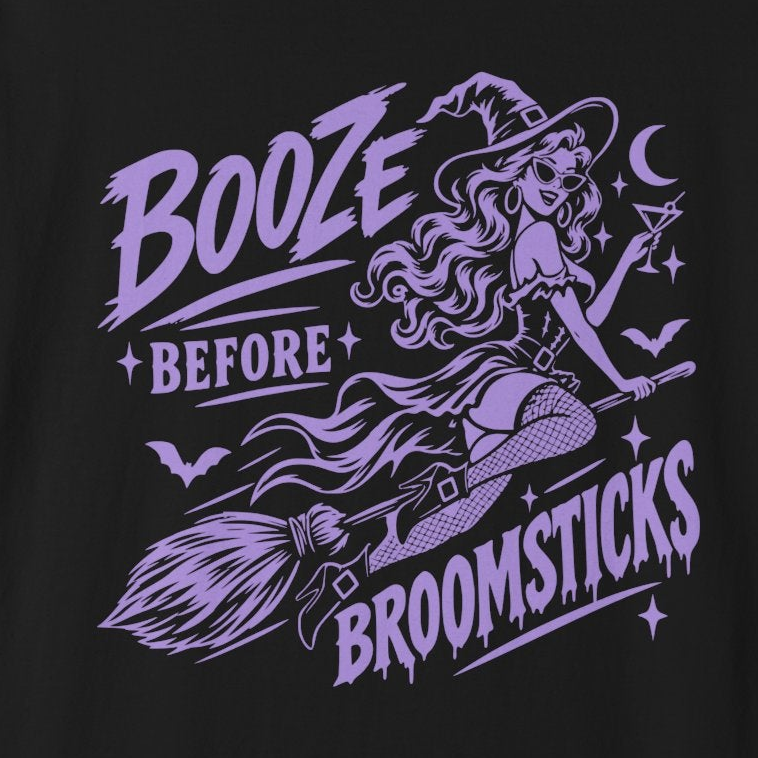 Comfort Colors Booze Before Broomsticks Halloween Witch Shirt