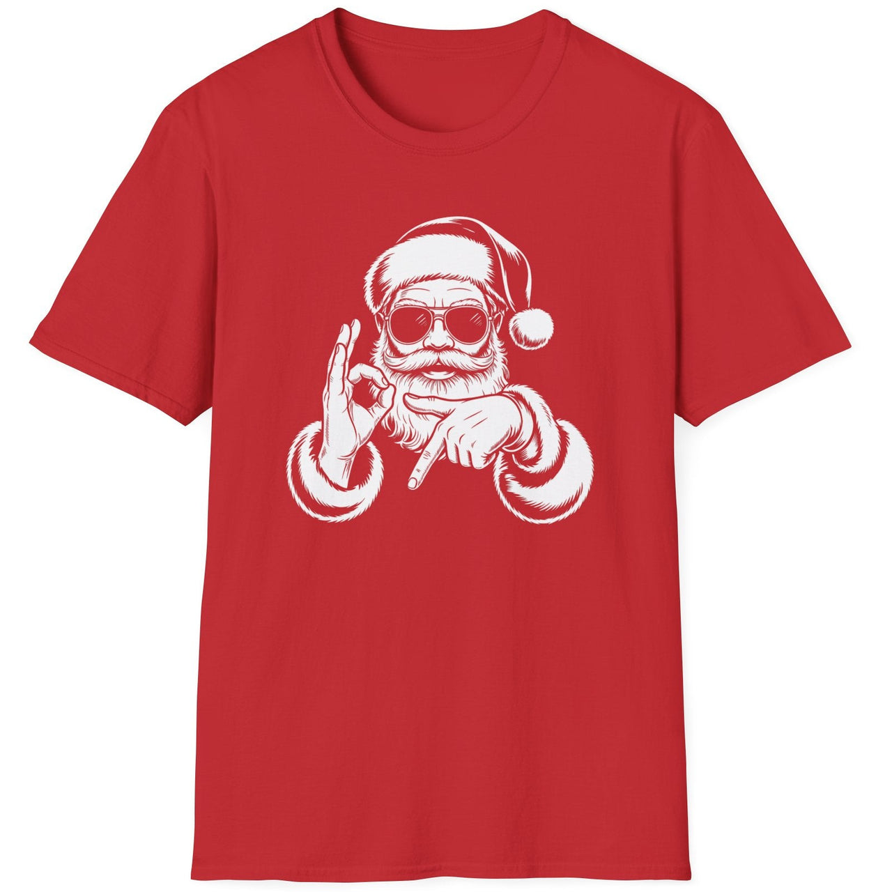 Funny 67 Meme Christmas Short Sleeve Shirt with Santa making the 67 hand Gesture - Red