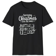 Black t-shirt  t-shirt with the phrase surviving christmas with the family funny christmas sweater