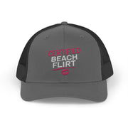 a gray and black trucker hat with 'Certified Beach Flirt' text funny spring break, girls trip beach trip, bachelorette party design