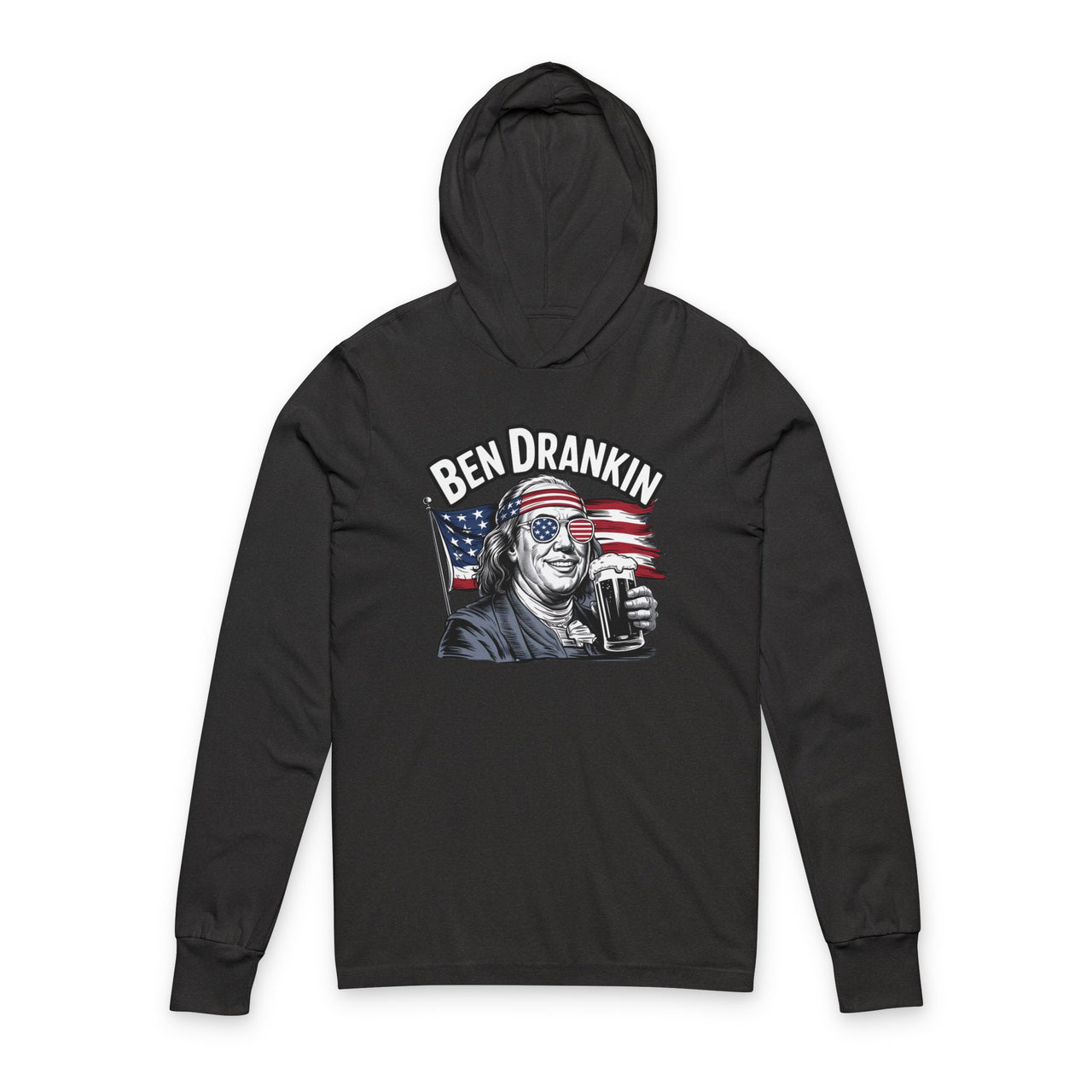 4th of July – Ben Drankin – Patriotic Soft Jersey Hooded Long-Sleeve Tee