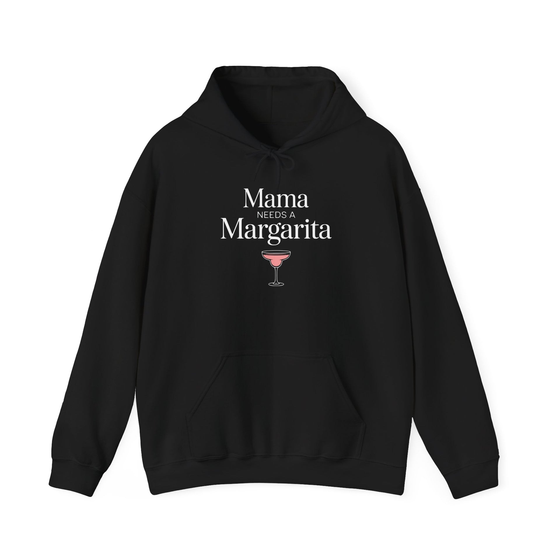 a black hoodie with 'Mania Needs a Margarita' text and a cocktail graphic funny mother's day, girls trips, beach trips, mom life design