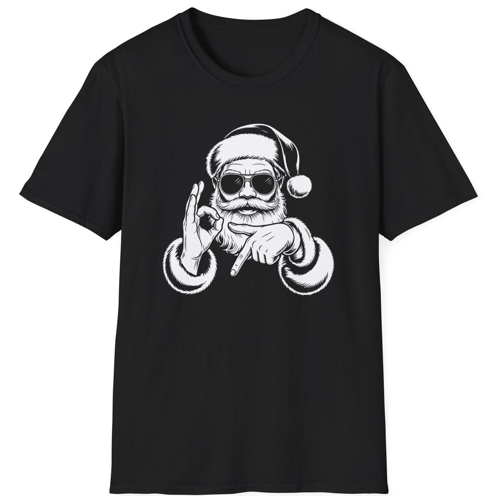 Funny 67 Meme Christmas Short Sleeve Shirt with Santa making the 67 hand Gesture - Black