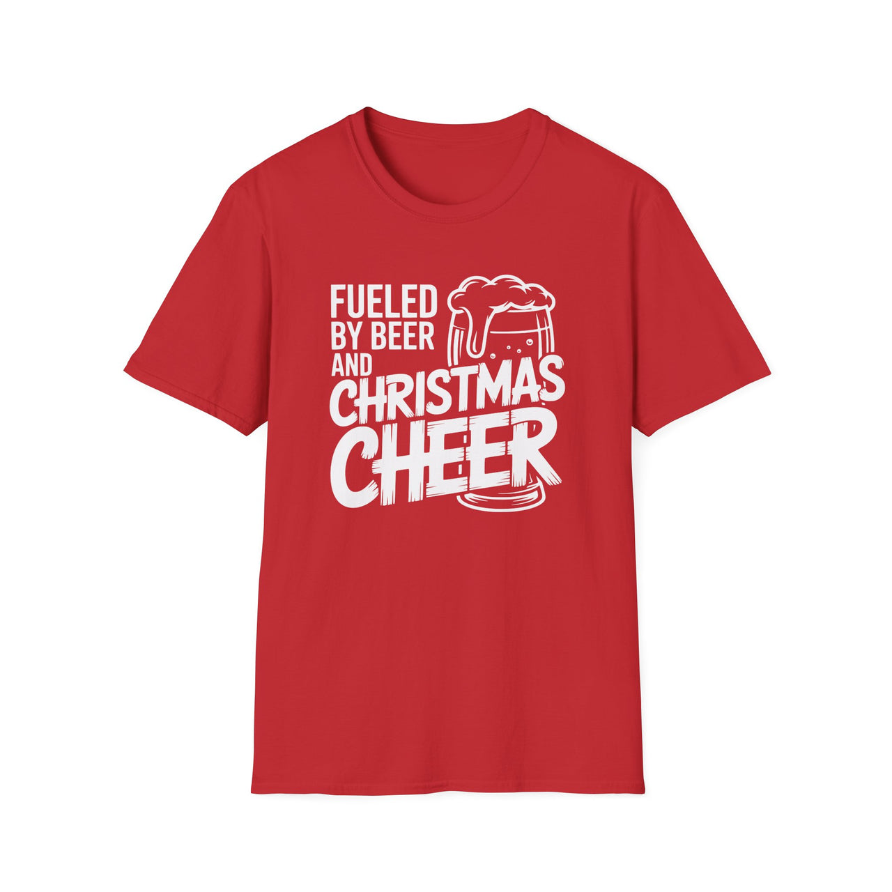 Funny Christmas T-Shirt – Fueled by Beer and Christmas Cheer – Holiday Drinking Humor Tee – Men’s & Women’s Christmas Shirt
