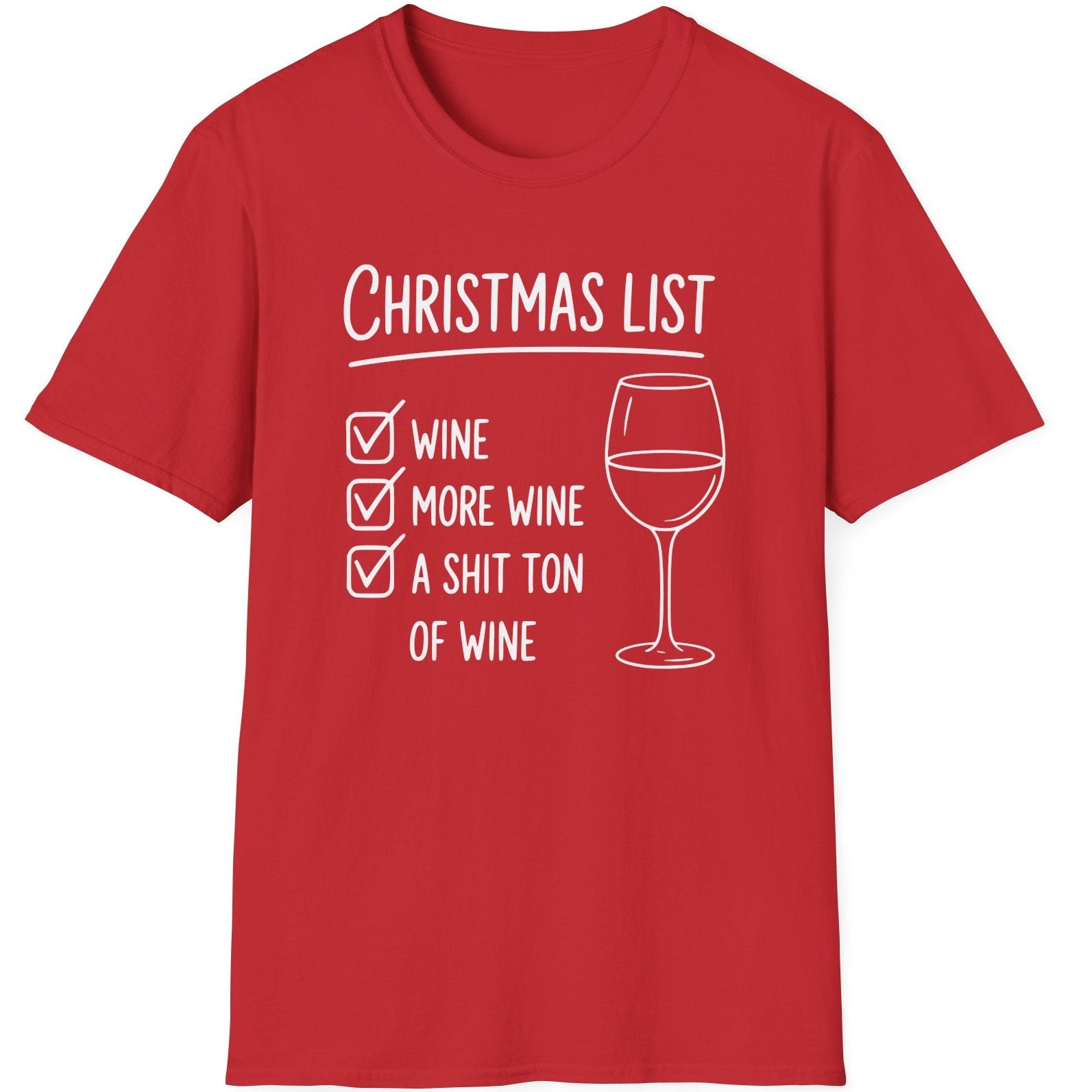 Red  t-shirt wine christmas list funny christmas sweater