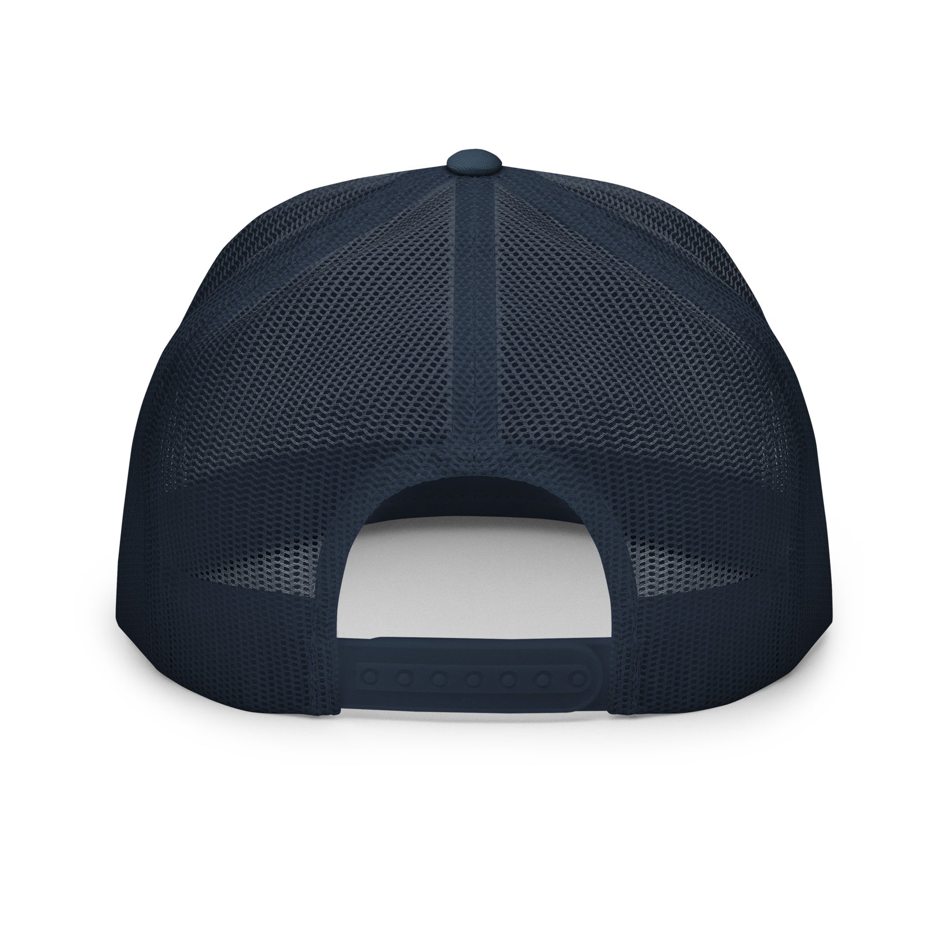 a navy premium flat bill trucker hat with 'Your Dad is My Cardio' text funny spring break, summer vacation, girls trip, lake days, bachelorette trip design