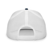 a navy and white premium flat bill trucker hat with the phrase Shit Show Supervisor funny girls trip, beach vacation, spring break, summer vacations, lake days design