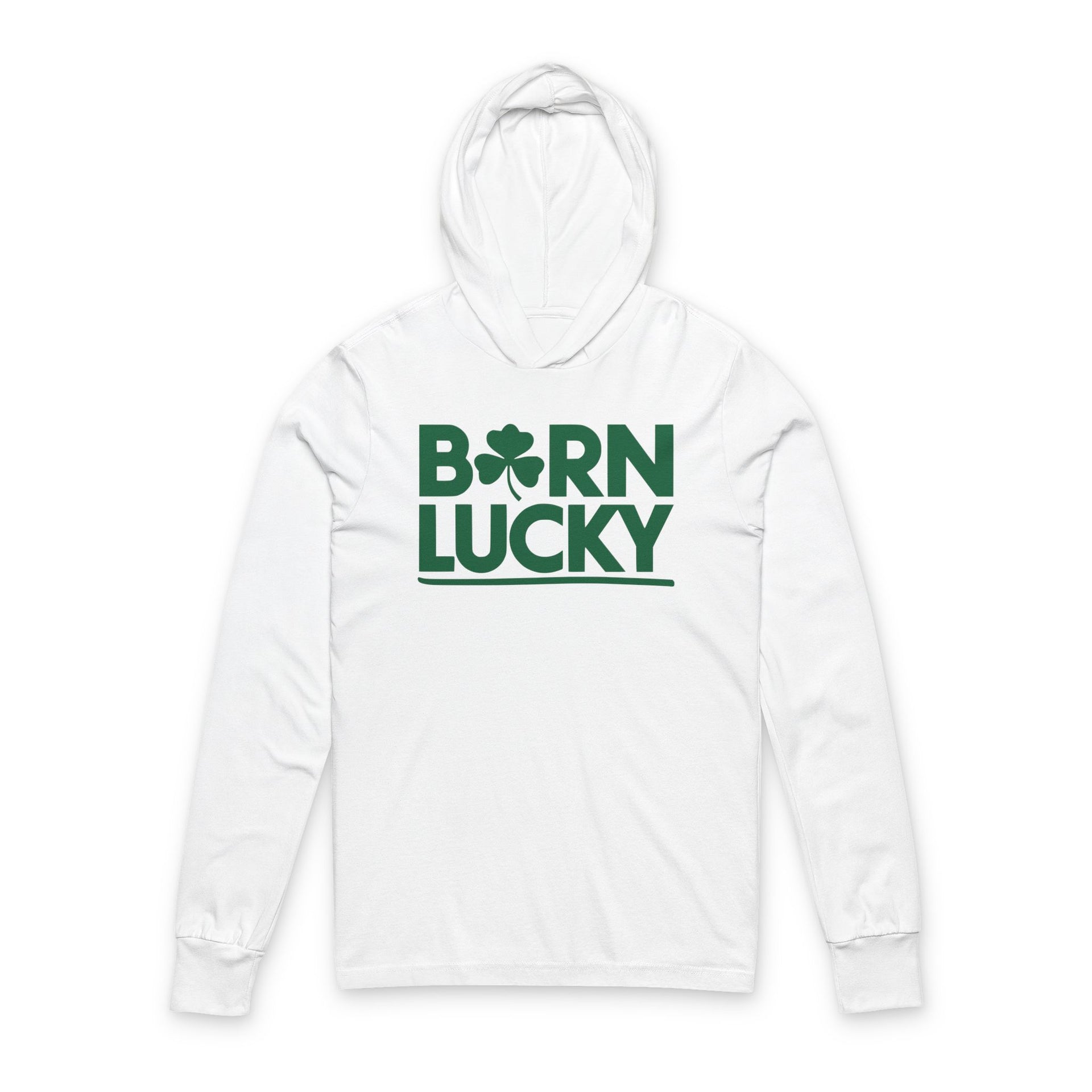 Black lightweight hoodie with 'Born Lucky' text funny St Patricks Design