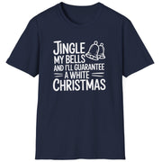 Funny Christmas Short Sleeve Shirt with  the text "Jingle my Bells and I'll Guarantee a White Christmas" - Navy Blue