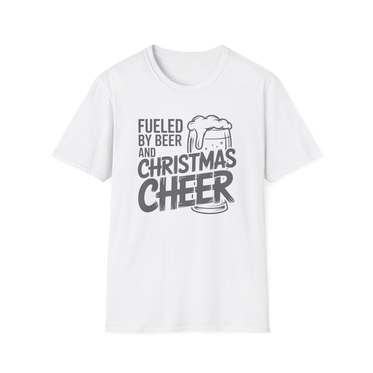 Funny Christmas T-Shirt – Fueled by Beer and Christmas Cheer – Holiday Drinking Humor Tee – Men’s & Women’s Christmas Shirt