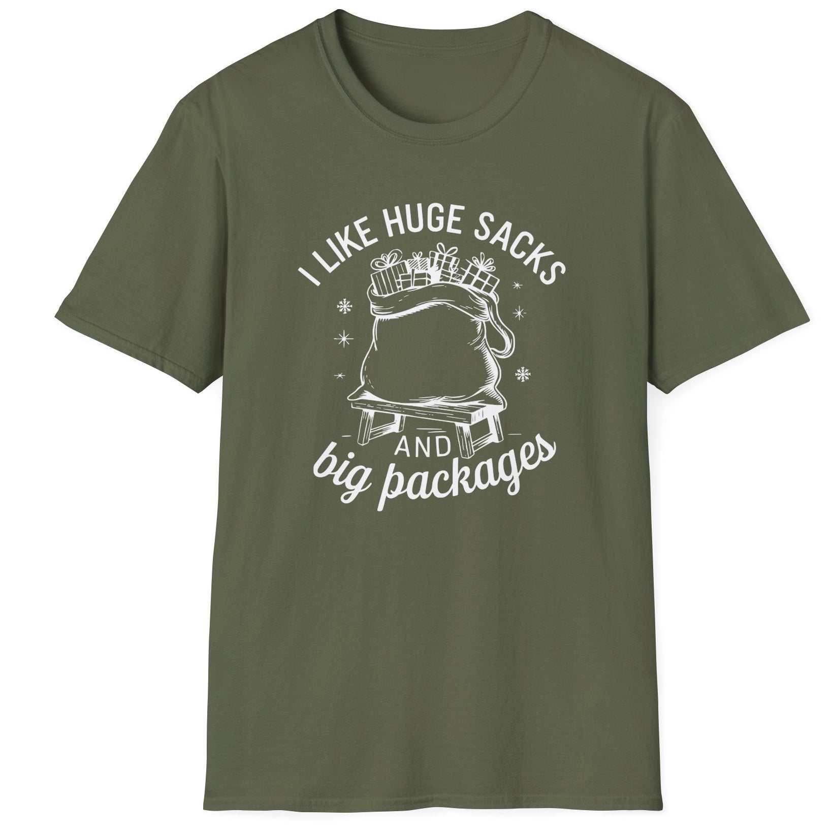 Green t-shirt with white text and graphic on a white background