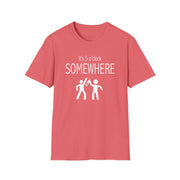 a coral t-shirt with 'it's 5 o'clock SOMEWHERE' text funny day drinking, spring break, summer acation, guys trip or girls trip design

