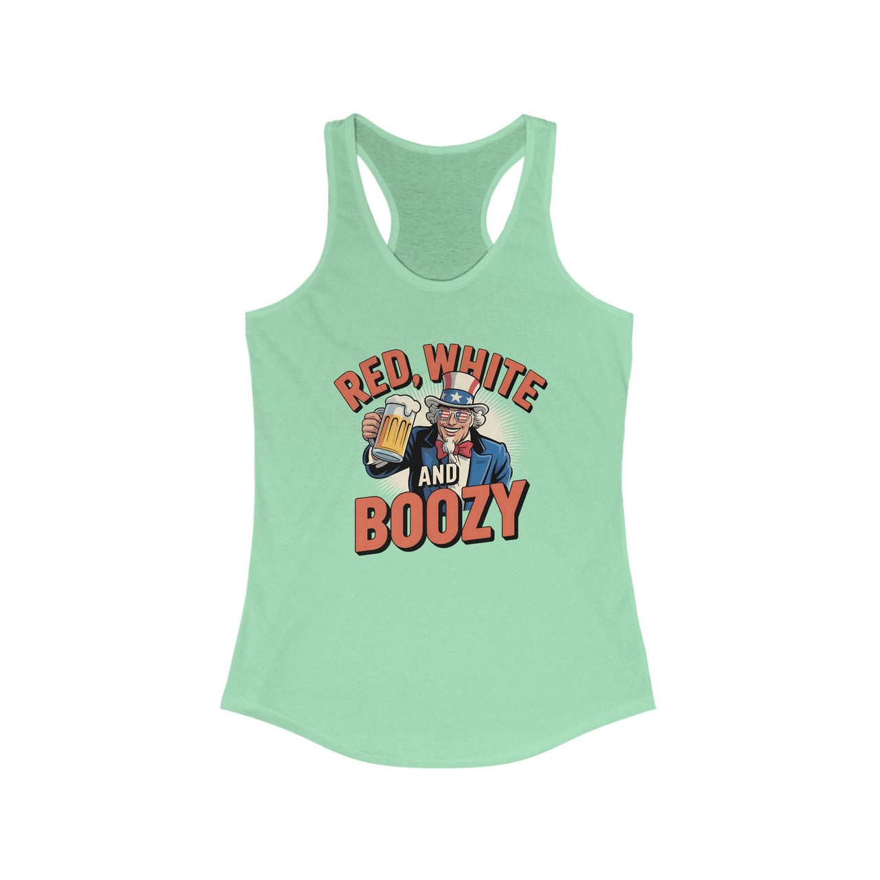4th of July – Red, White, and Boozy – Patriotic Soft Racerback Tank Top