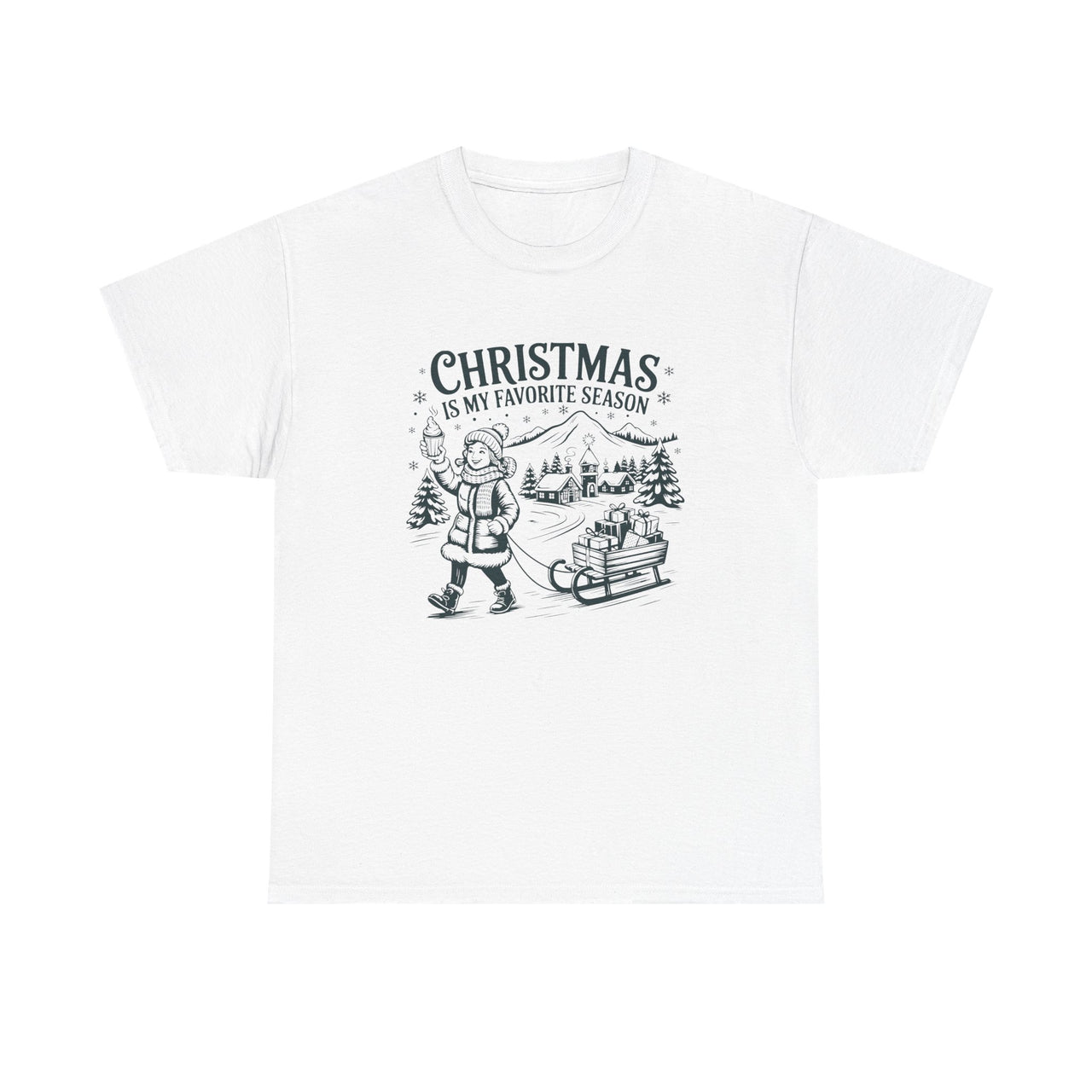 Vintage Christmas T-Shirt – Christmas Is My Favorite Season – Snow-Covered Village Holiday Tee – Men’s & Women’s Christmas Shirt