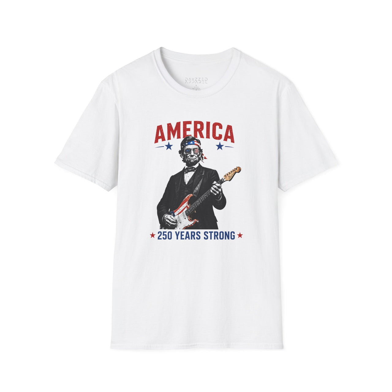 America 250 Years Strong Patriotic T Shirt, USA 250th Anniversary Lincoln Guitar Tee