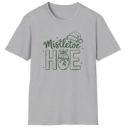 Funny Christmas Humor Short Sleeve Shirt with mistletoe and a santa hat and the text and the text "Mistletoe Hoe" - Sport Grey