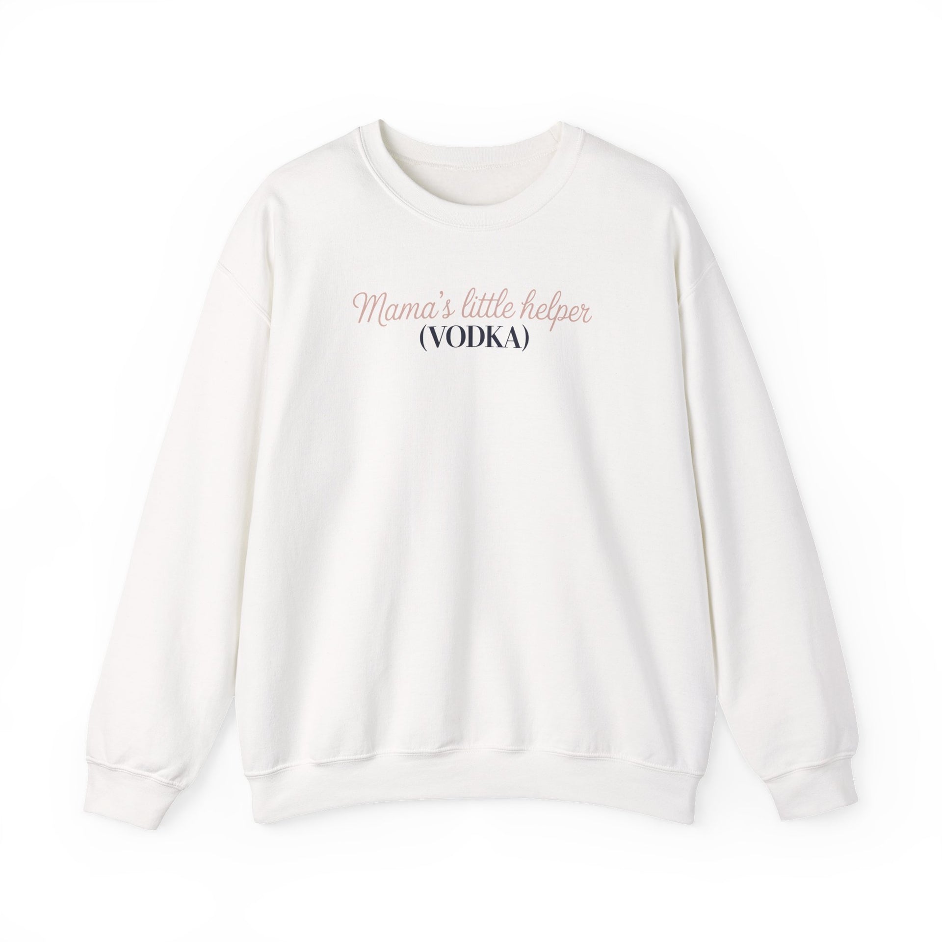 a white sweatshirt with 'Mama's little helper (VODKA)' text funny mother's day, mom life, girls trip design