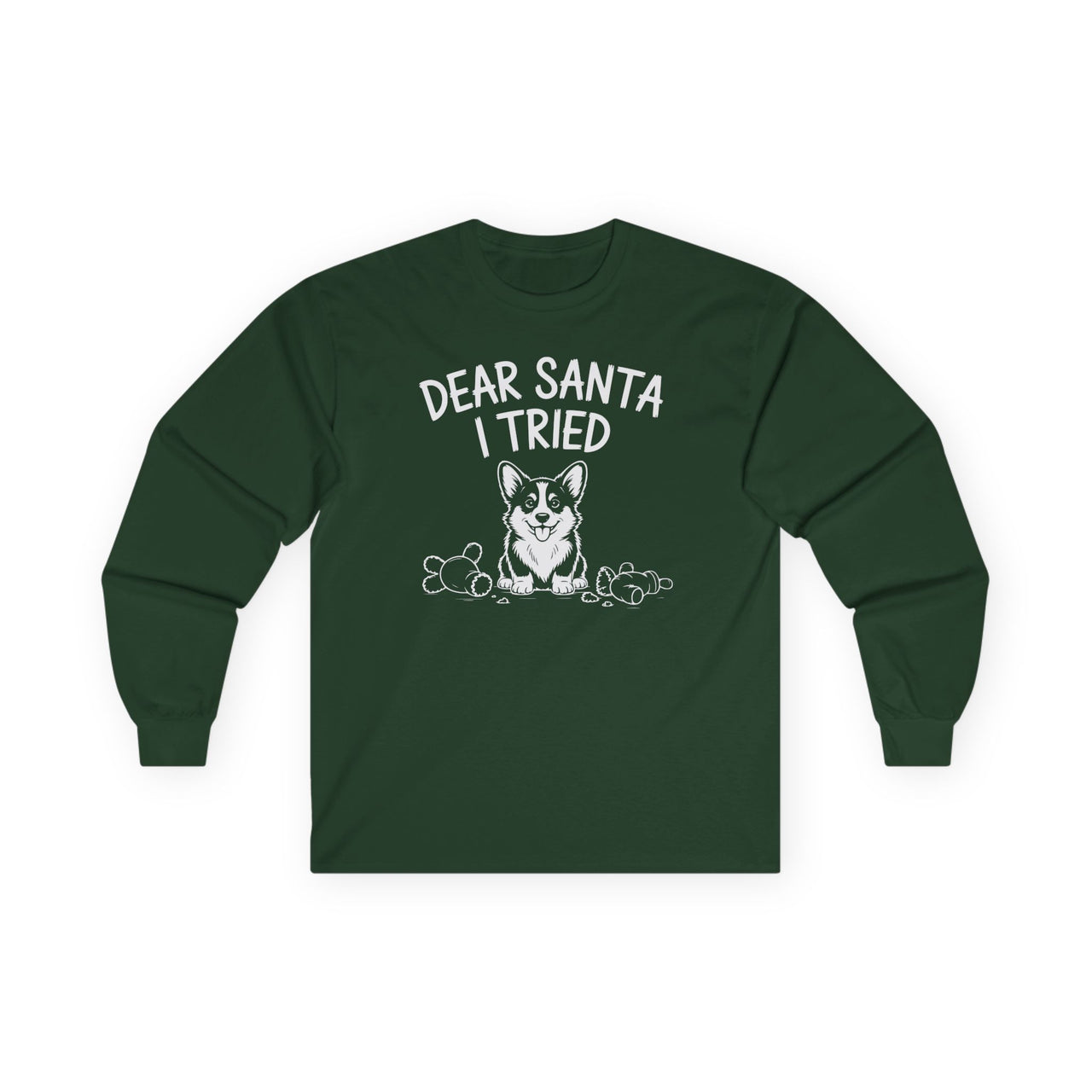 Dear Santa, I Tried – Cute Corgi Christmas Long Sleeve Tee