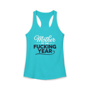 a indigo tank top with the phrase Mother of the F-ing year funny mother's day, mom life design