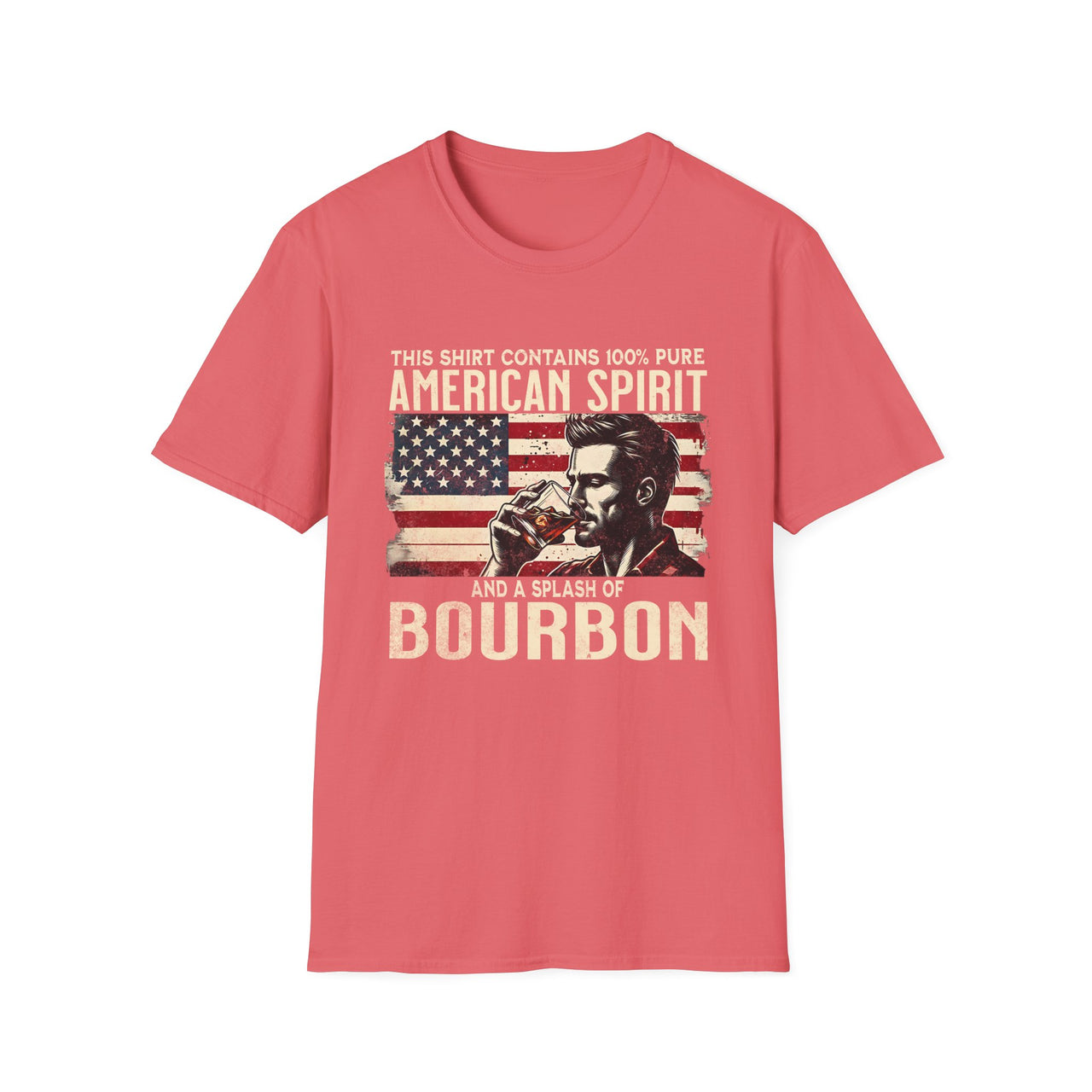 4th of July – This Shirt Contains 100% American Spirit and a Splash of Bourbon – Patriotic Soft Cotton Tee