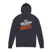 navy lightweight hoodie with text 'This vacation is sponsored by beer' funny spring break,beach trip, lake season, or bachelor bachelorette trip design