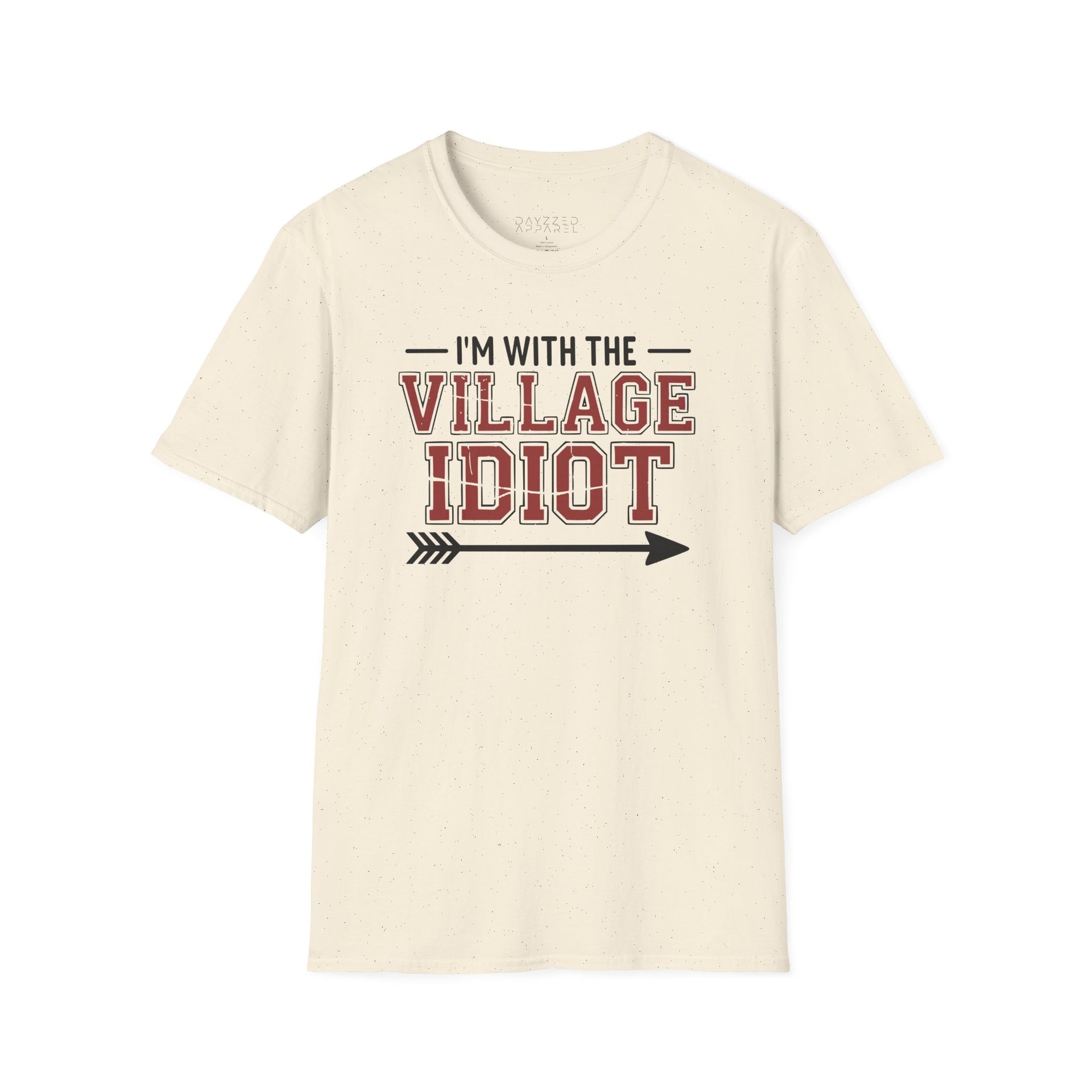 premium softstyle t-shirt  with the phrase  'I'm with the village idiot' funny spring break, beach vacations, lake days, girls trip, guys trip, matching couples designs