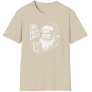 Funny Christmas Drinking  Short Sleeve Shirt with Santa drinking from a whiskey glass and the text "Big Nick Energy" - Sand 