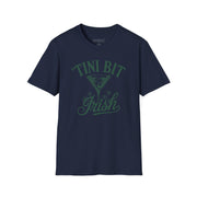 navy t-shirt with 'Tini Bit Irish' graphic design funny st patricks day design