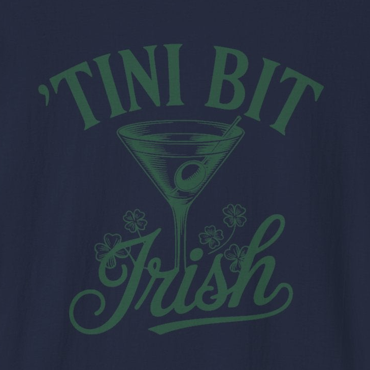 navy t-shirt with 'Tini Bit Irish' graphic design funny st patricks day design