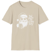 Funny Christmas Drinking Humor Short Sleeve Shirt with a Santa drinking a mug of Beer and the text "Did Someone Say Christmas Party" - Sand