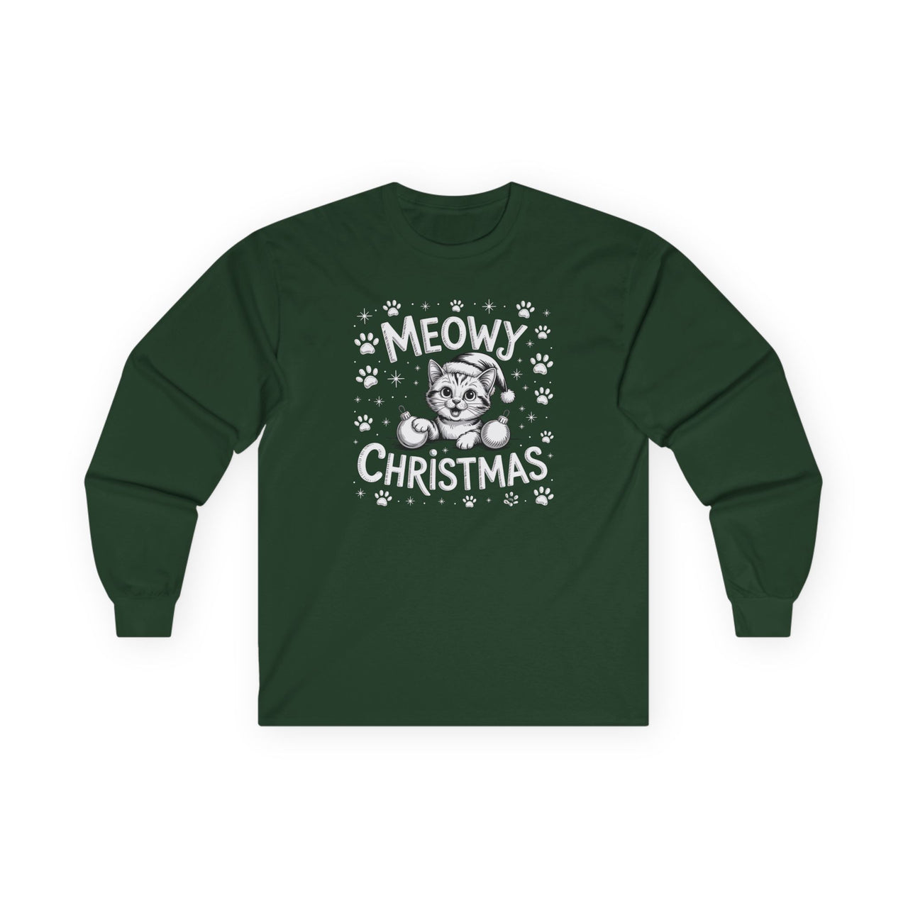 Meowy Christmas – Cute Cat Lover Holiday Long Sleeve Tee