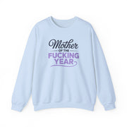 a light blue sweatshirt with the text 'Mother of the F'ing Year' funny mother's day, girls trip, mom life design