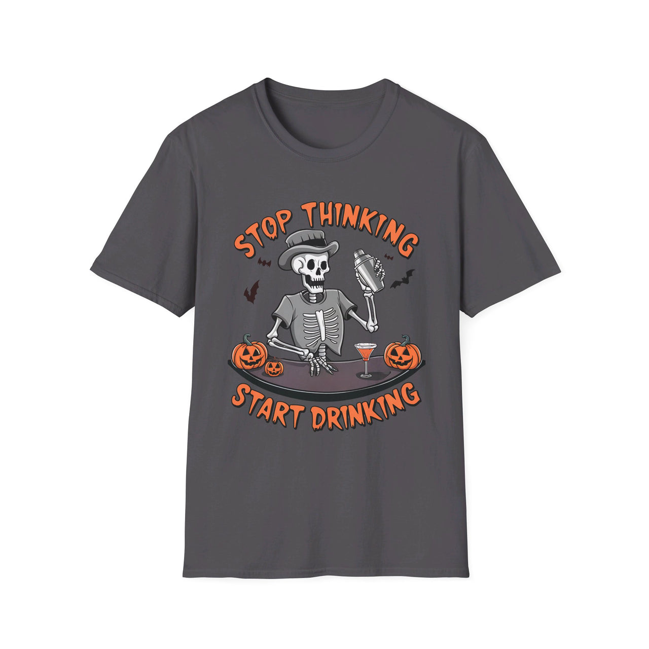 Stop Thinking Start Drinking Funny Halloween Tee