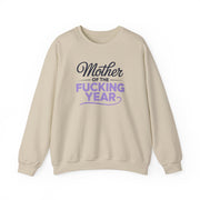 a beige sweatshirt with the text 'Mother of the F'ing Year' funny mother's day, girls trip, mom life design