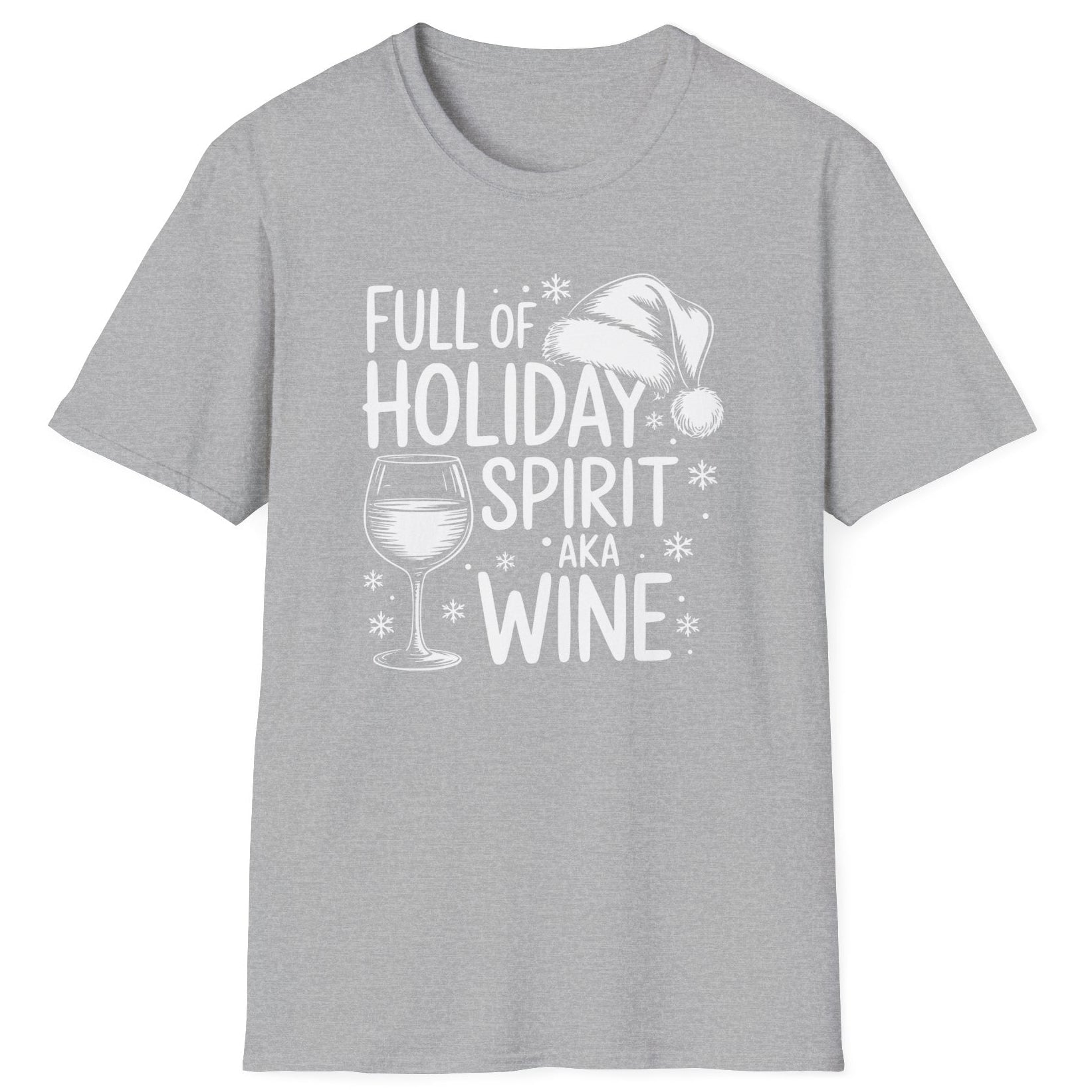 Funny Christmas Drinking Short Sleeve Shirt with wine glass and the text "Full of Holiday Spirit AKA Wine" - Sport Grey