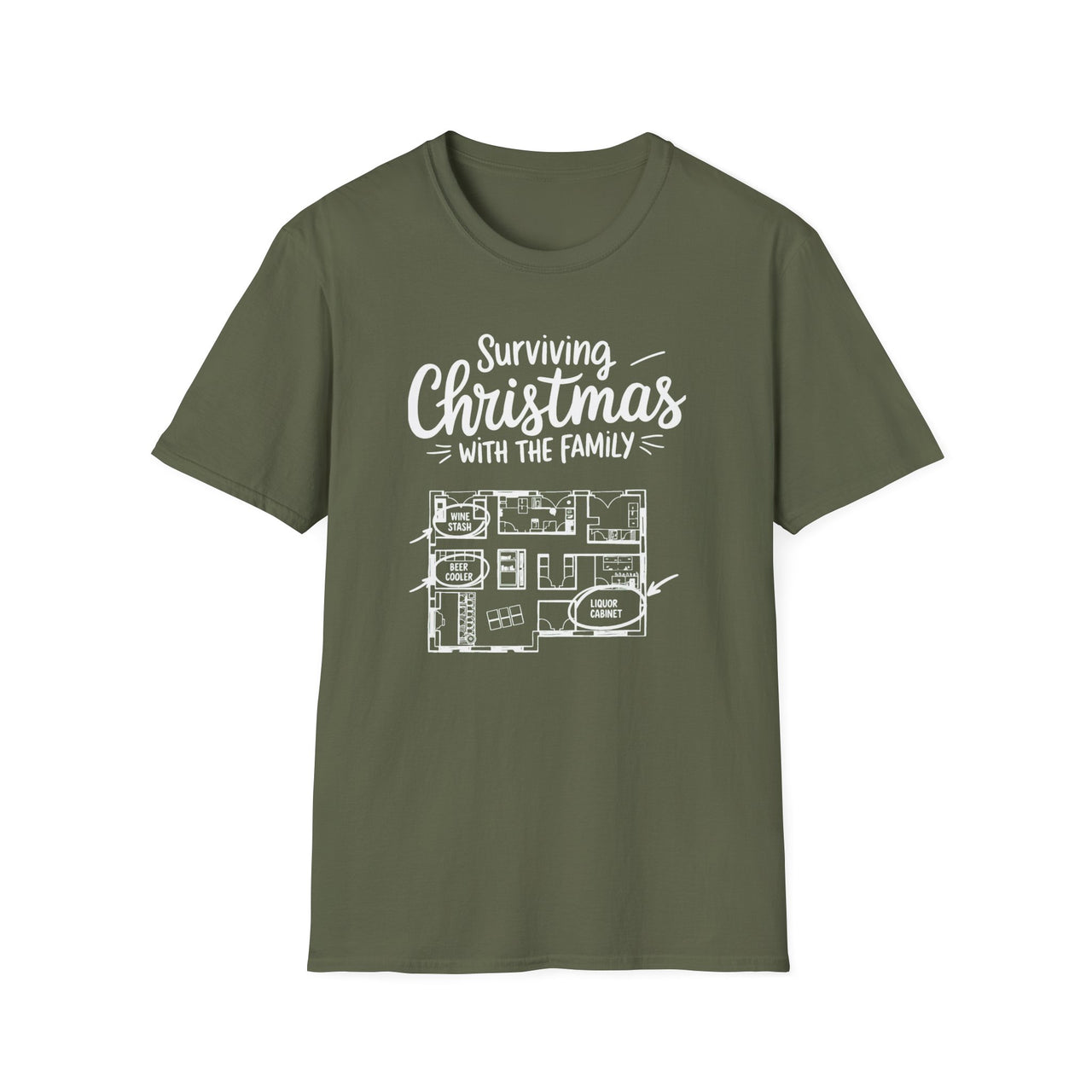 Funny Christmas T-Shirt – Surviving Christmas With the Family – Holiday Drinking Humor Tee – Men’s & Women’s Christmas Shirt